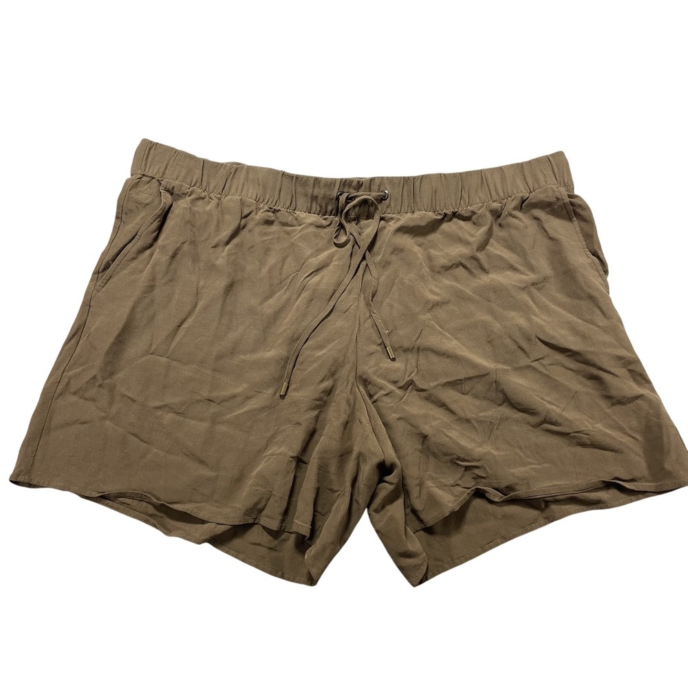 Eileen Fisher Shorts Womens XL Brown Tencel Twill Elastic Waist 5.5" Inseam